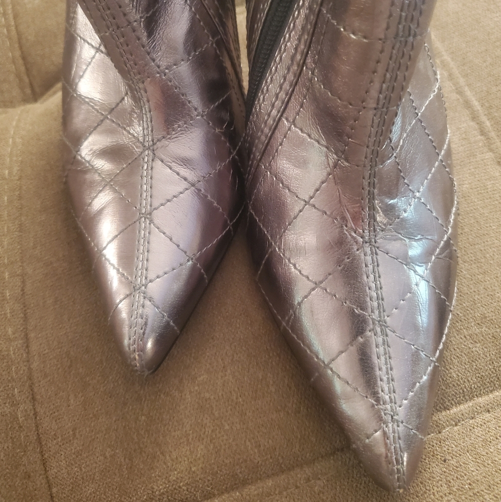 Metallic Pewter Point Toe Booties - image 4